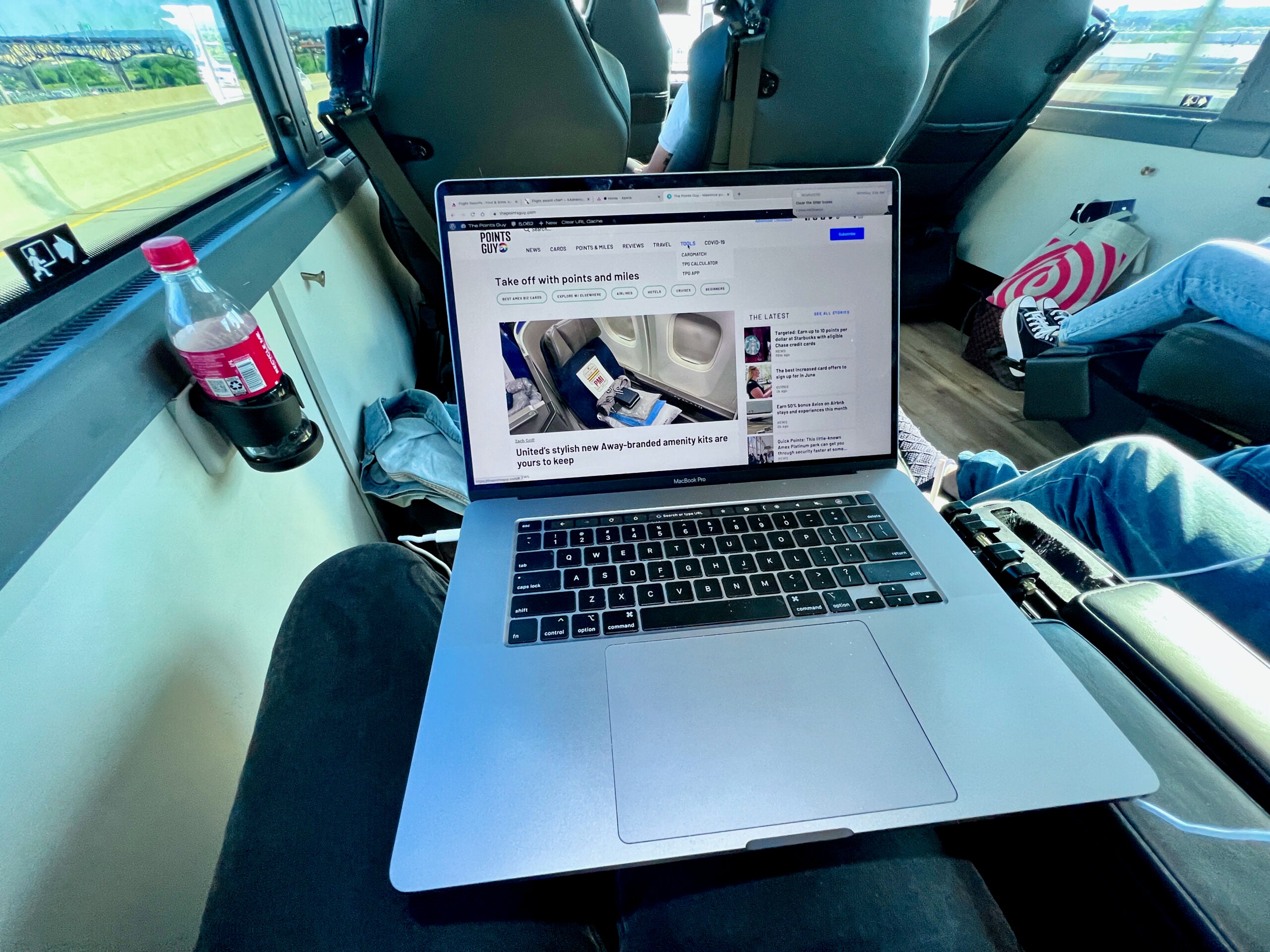 Laptop on bus table
