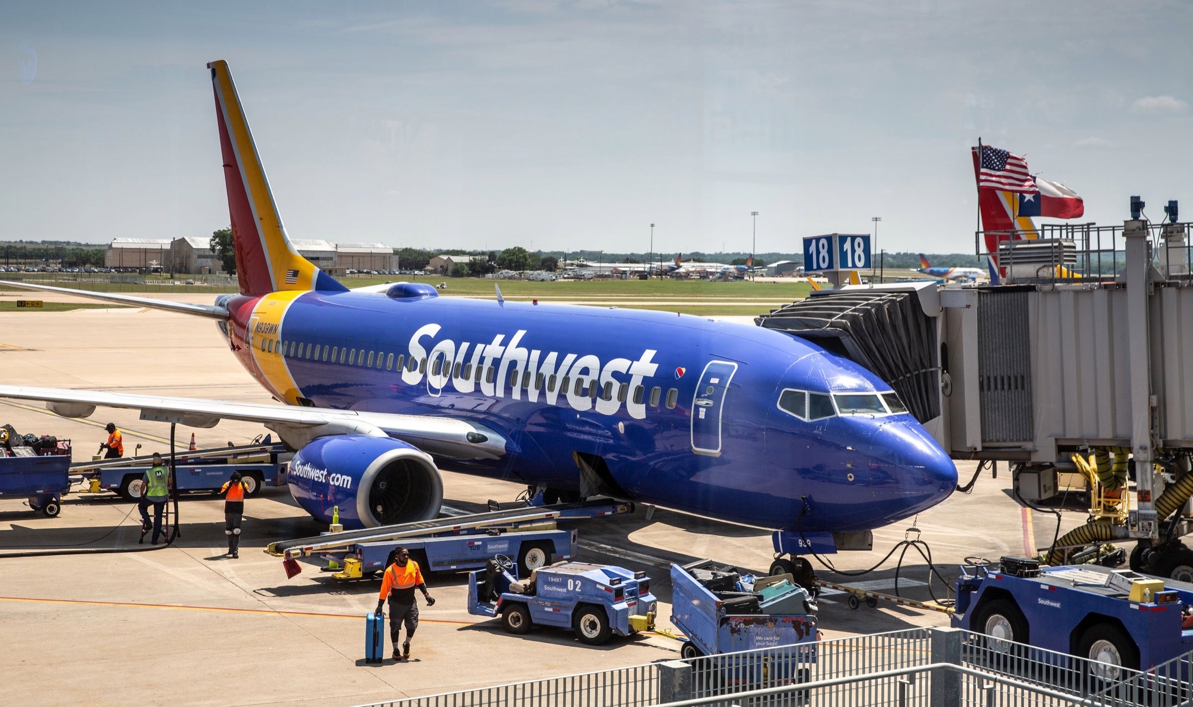 Southwest plane at the gate in Austin, Texas