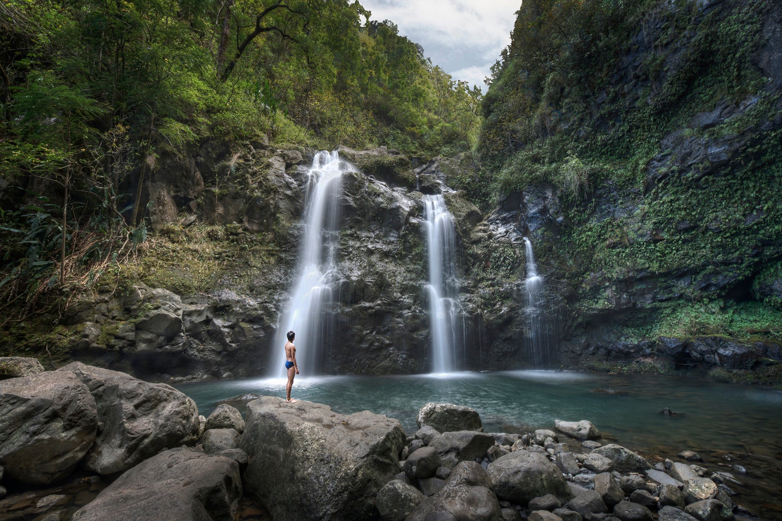 Waterfalls, Pool and Swimmer
