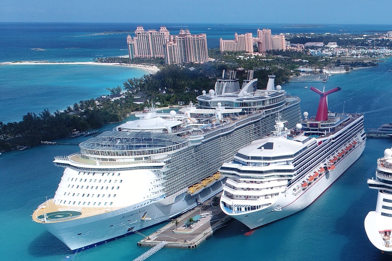Carnival and Royal Caribbean cruise ships in Nassau, Bahamas.