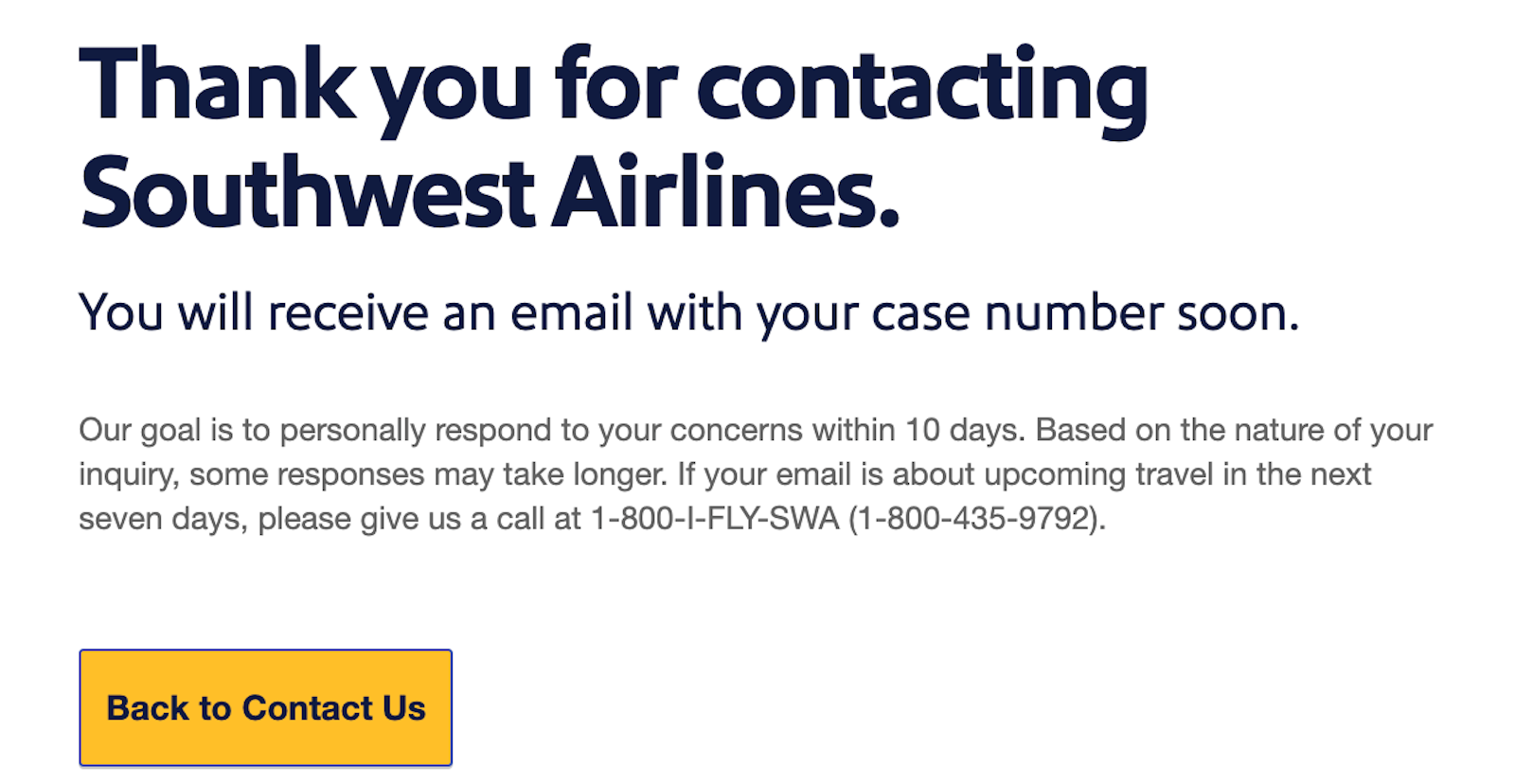contact southwest airlines complaint