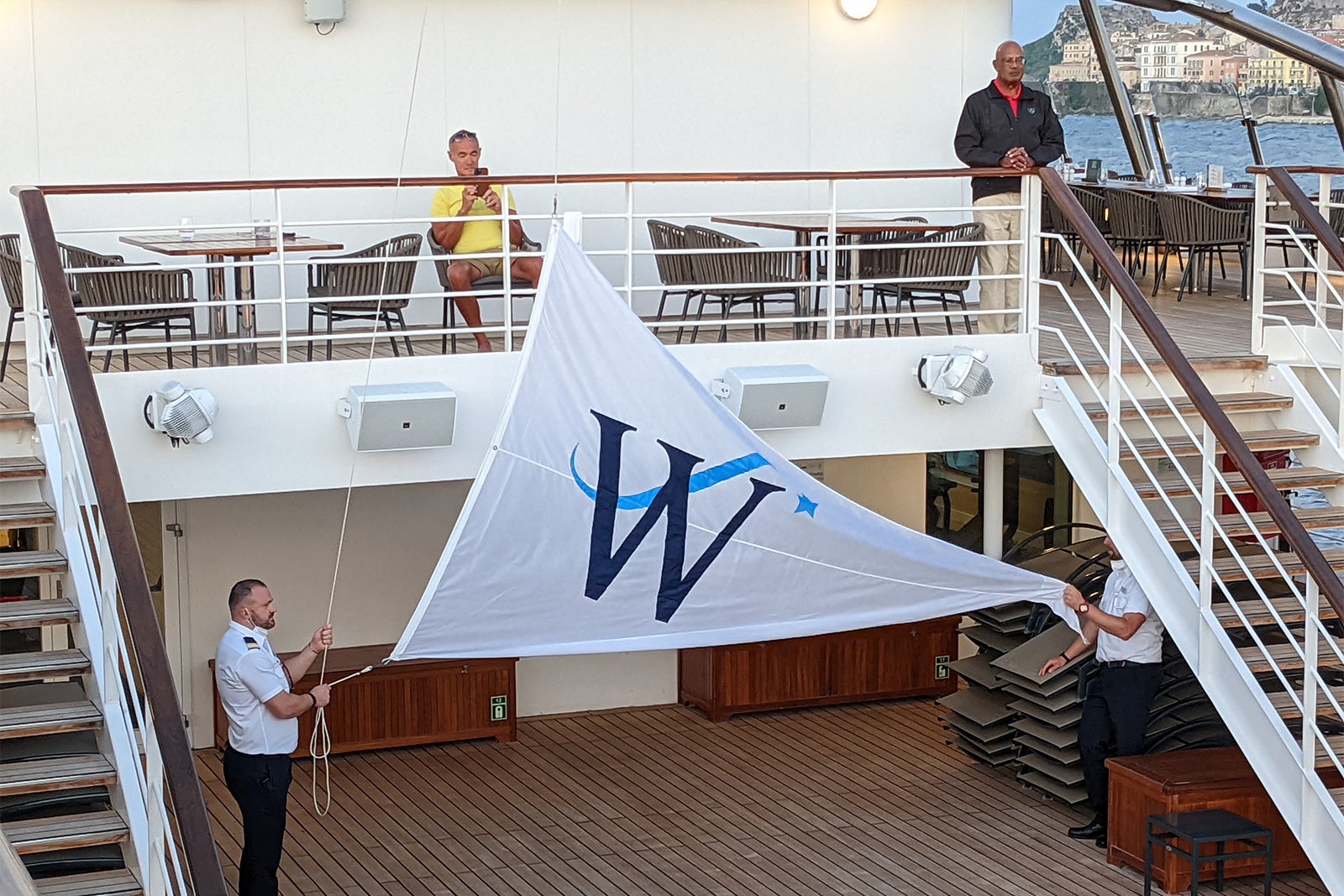 Flag raising ceremony on Windstar's Star Pride