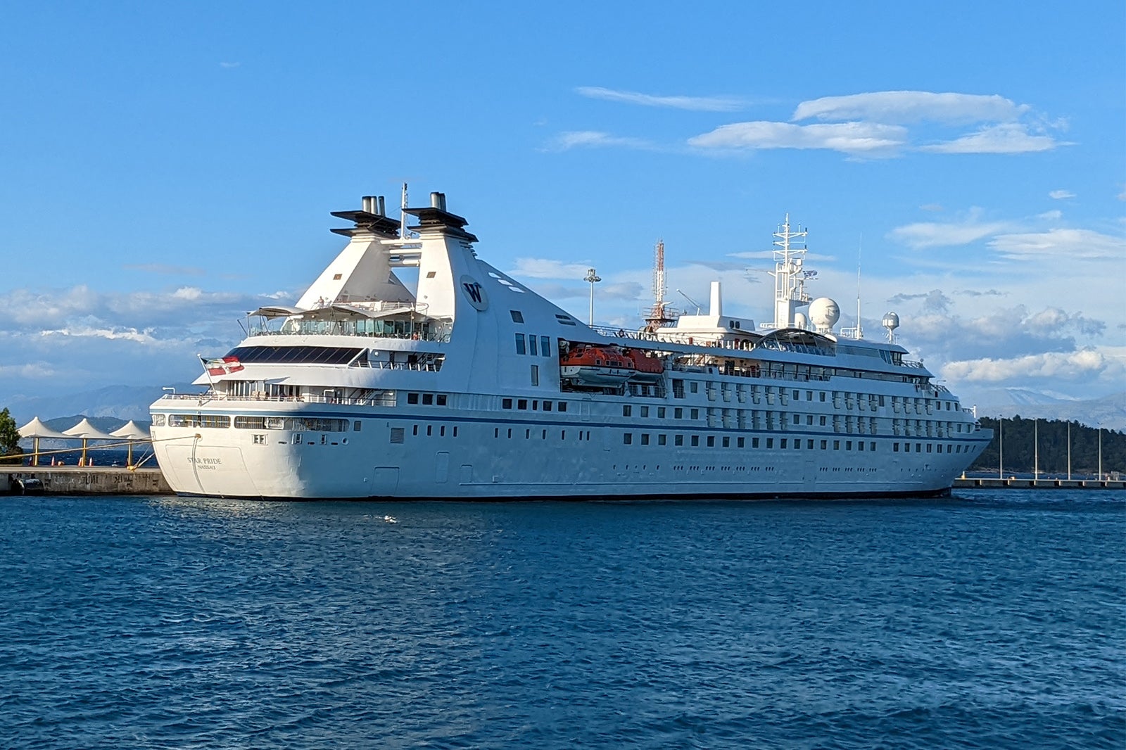 Windstar's Star Pride cruise ship docked in Corfu