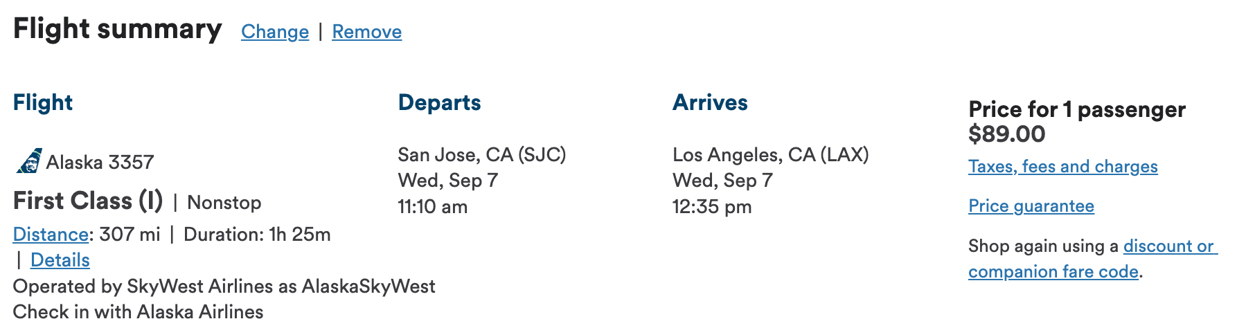 Booking an Alaska flight from SJC to LAX