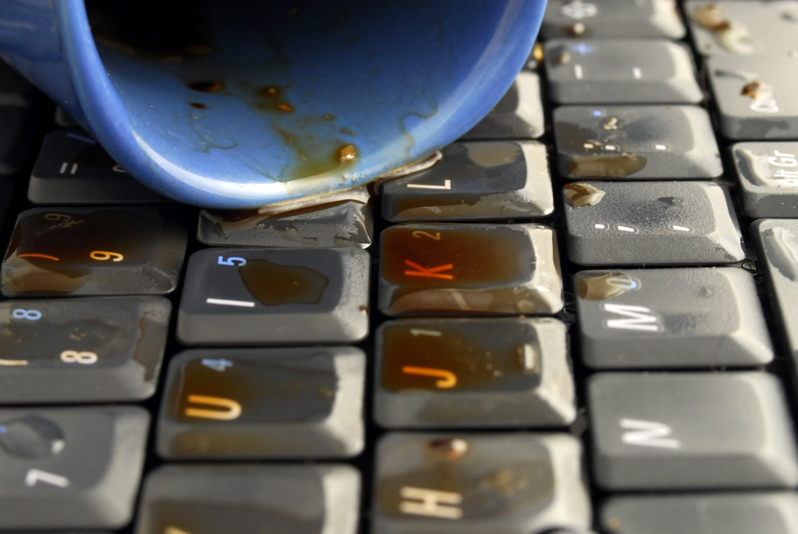 Coffee spilled on laptop keyboard