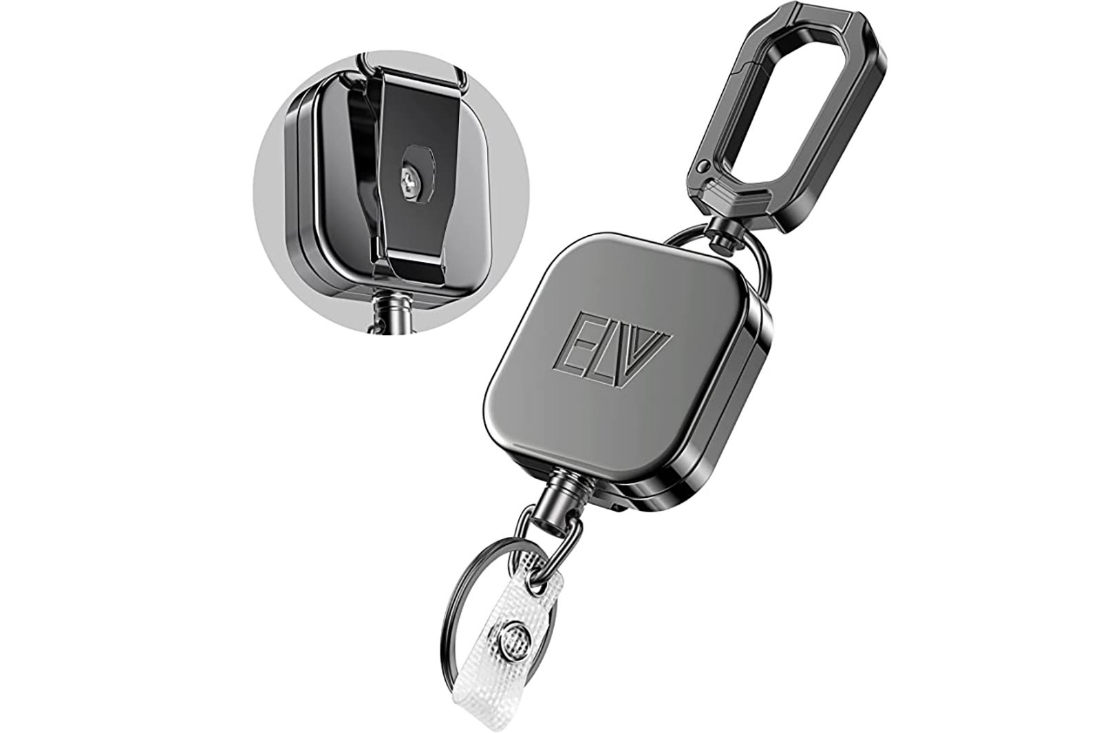 ELV Badge Holder, ID Badge Card Holder Wallet with 5 Card Slots, 1 RFID Blocking Pocket, Retractable Reel and Neck Lanyard Strap for Offices ID