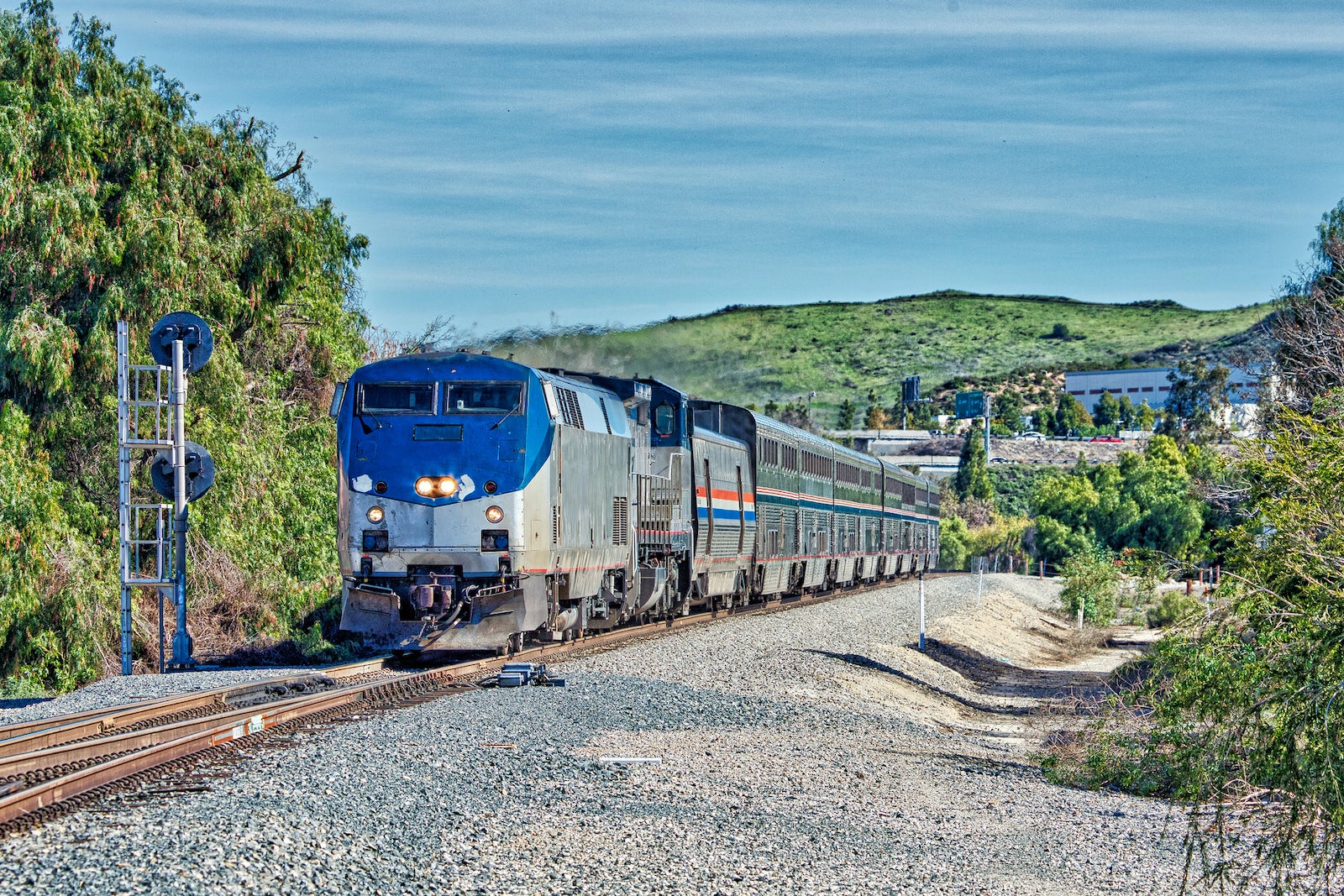 Amtrak Coast Starlight (Los Angeles - Seattle) powered by P42DC locomotives at Moorpark, California
