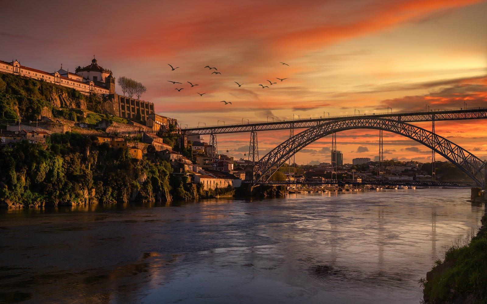 Sunset at bridge in Portugal