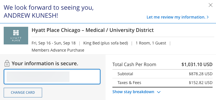 Hyatt Place Chicago Medical Center:University cash price