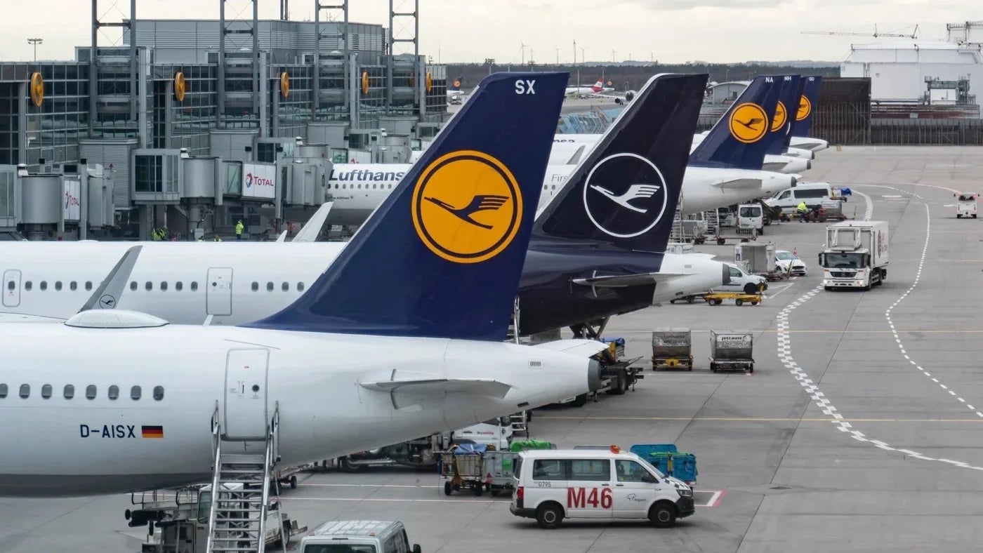 Lufthansa planes at the gate