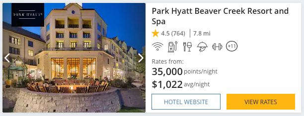 Park Hyatt Beaver Creek award price