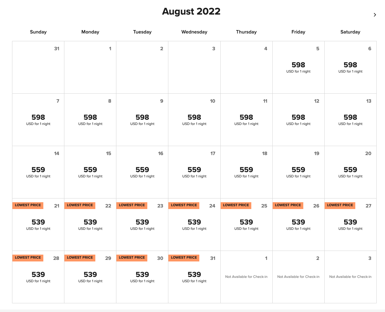 August booking calendar