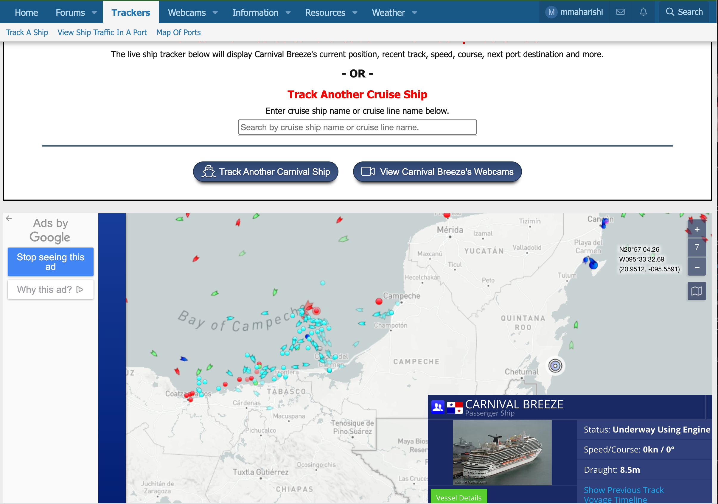 live map of cruise ships