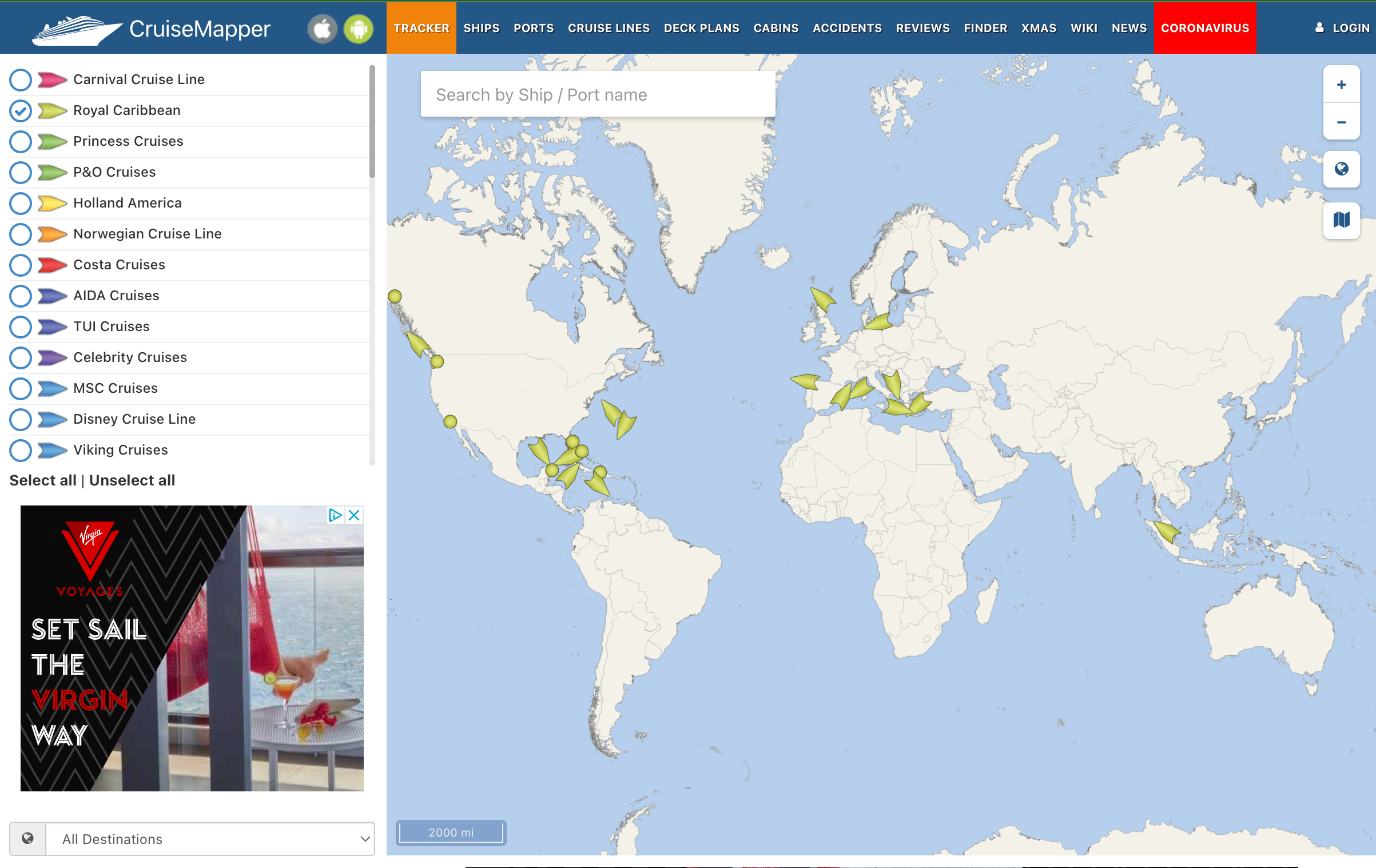 live map of cruise ships