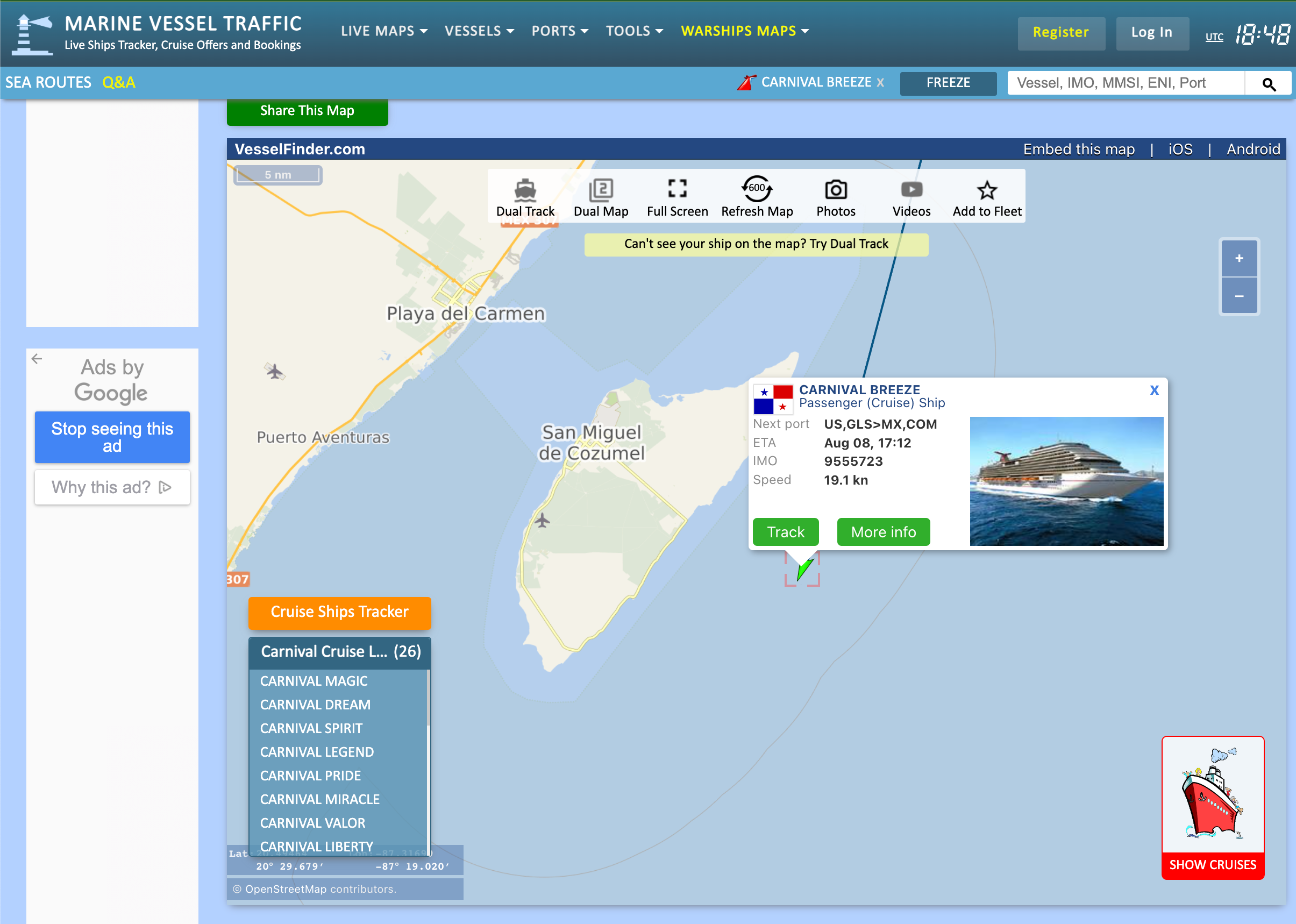 cruise finder on map