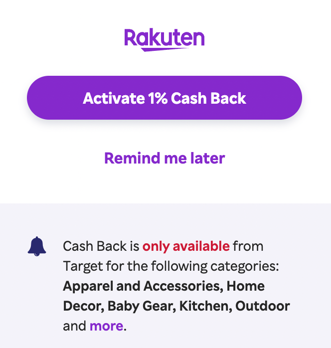 Rakuten's browser extension notifies you when you can earn bonus cash back at retailers like Target
