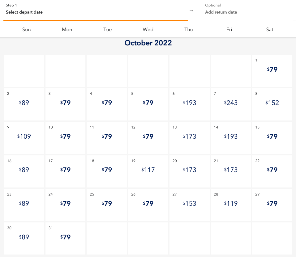 October flight calendar