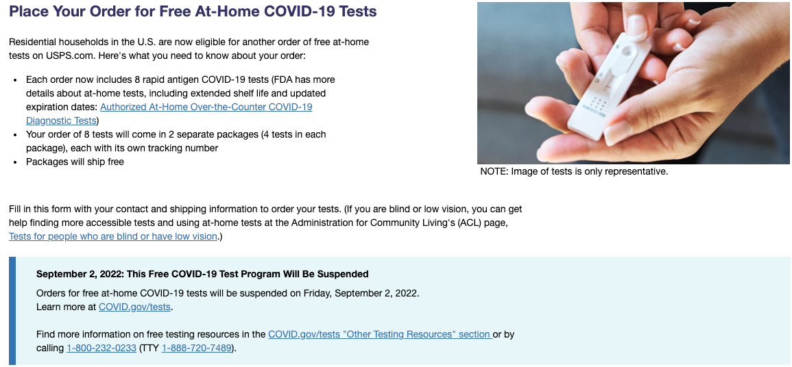 USPS homepage to order at-home Covid-19 tests