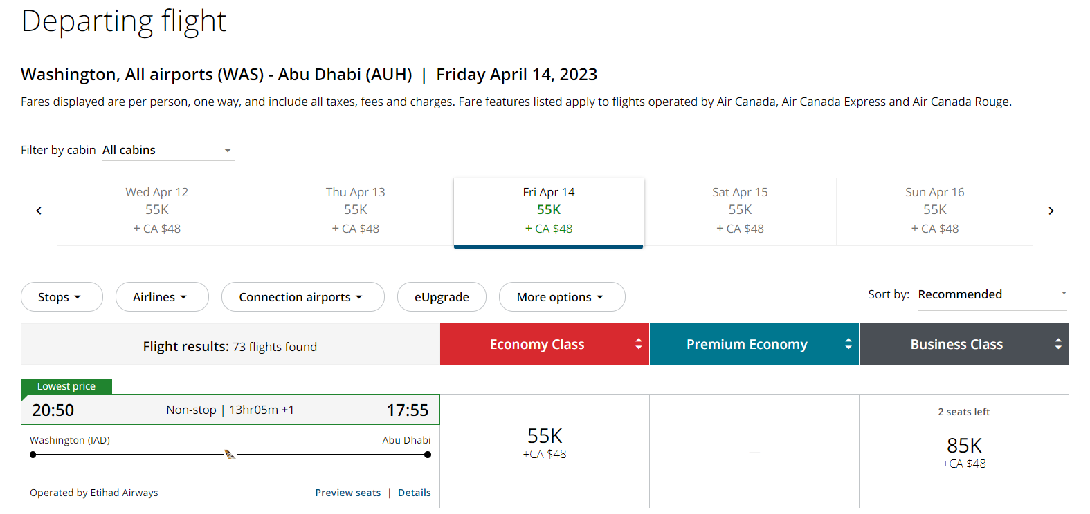 Book Etihad Business Awards through Aeroplan