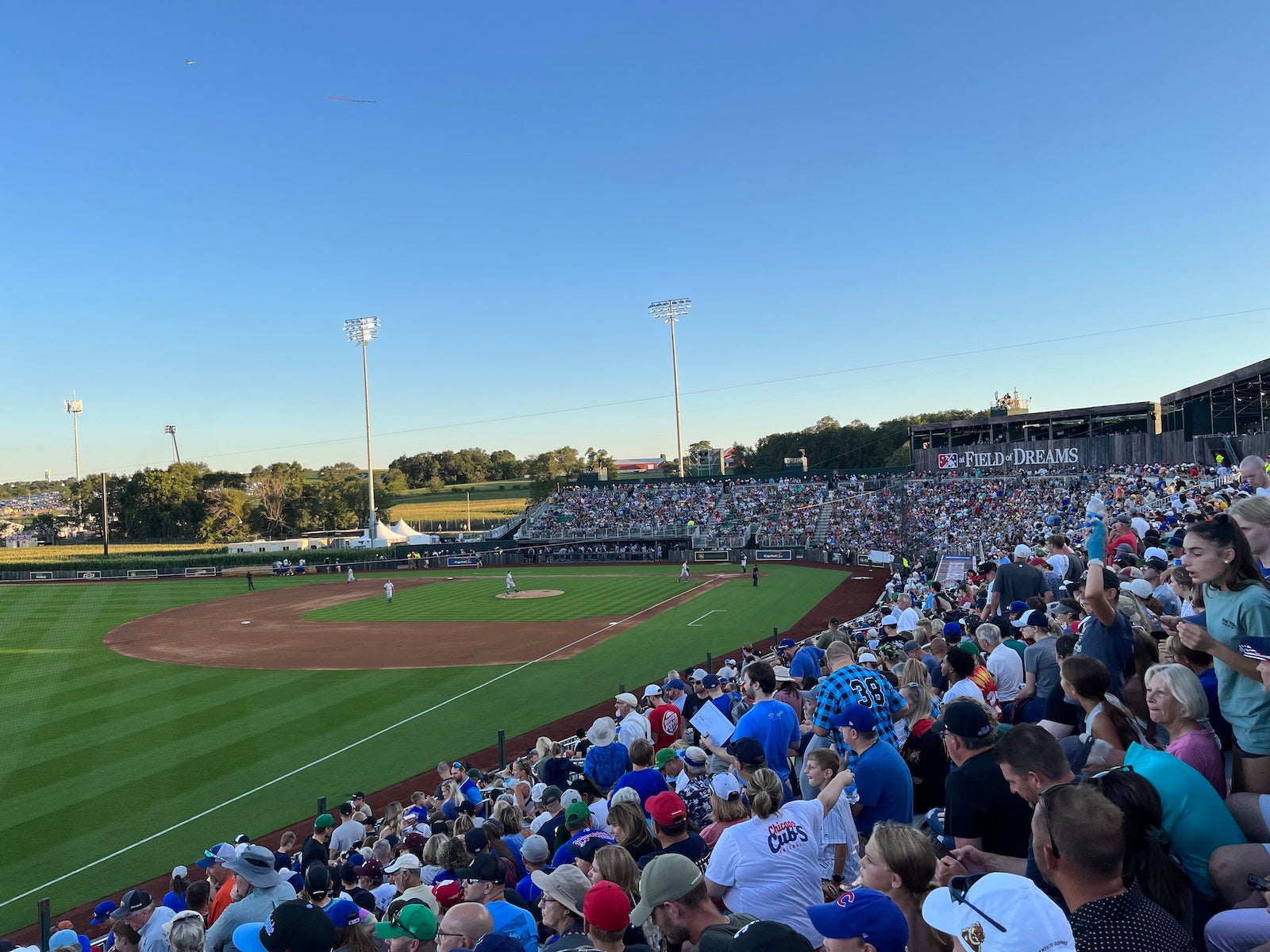 Inside the minor league baseball game at the Field of Dreams stadium