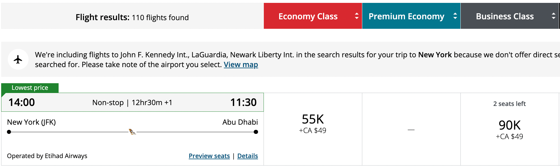Booking a flight from JFK to AUH
