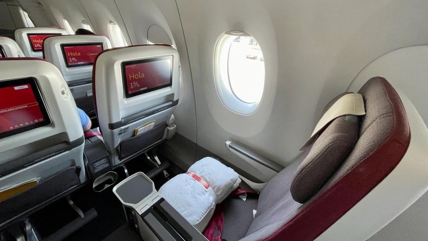 Iberia Airlines Premium Economy seat reclined partially