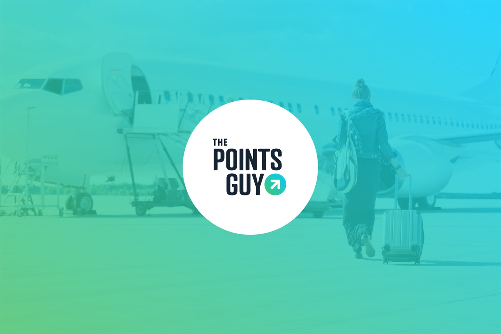 The Points Guy Feature Banner Woman walking towards plane with suitcase