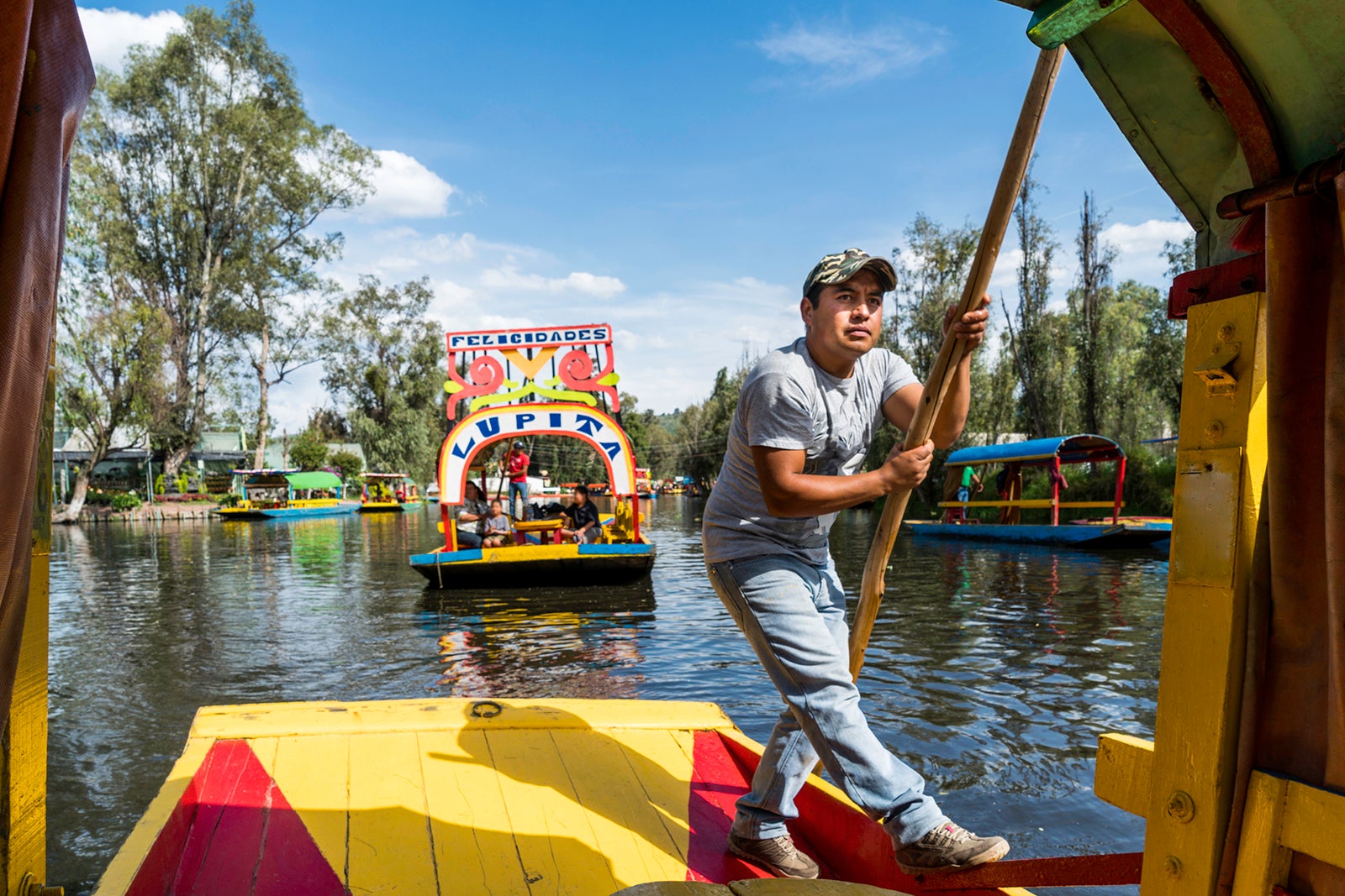 Trajinera on canals floating in Xochimilco Mexico City Matt Mawson