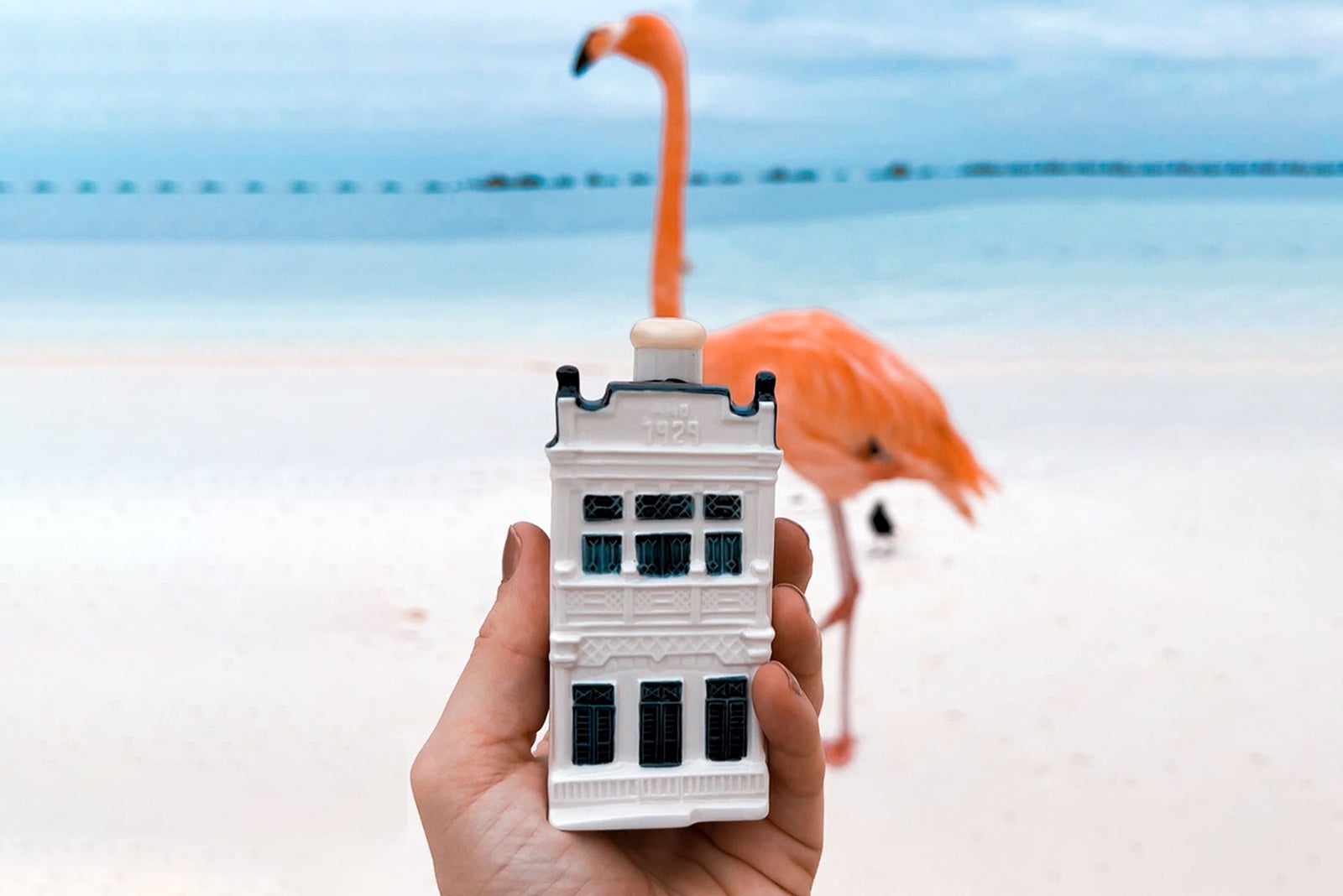 miniature Delft house on the beach