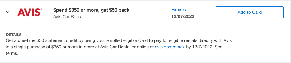 Avis Amex Offer