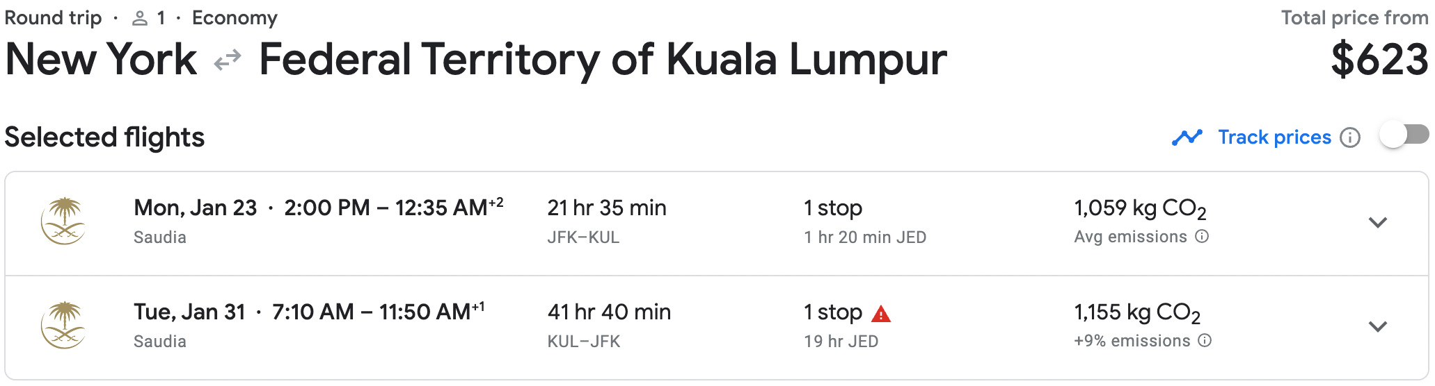Booking a flight from JFK to KUL