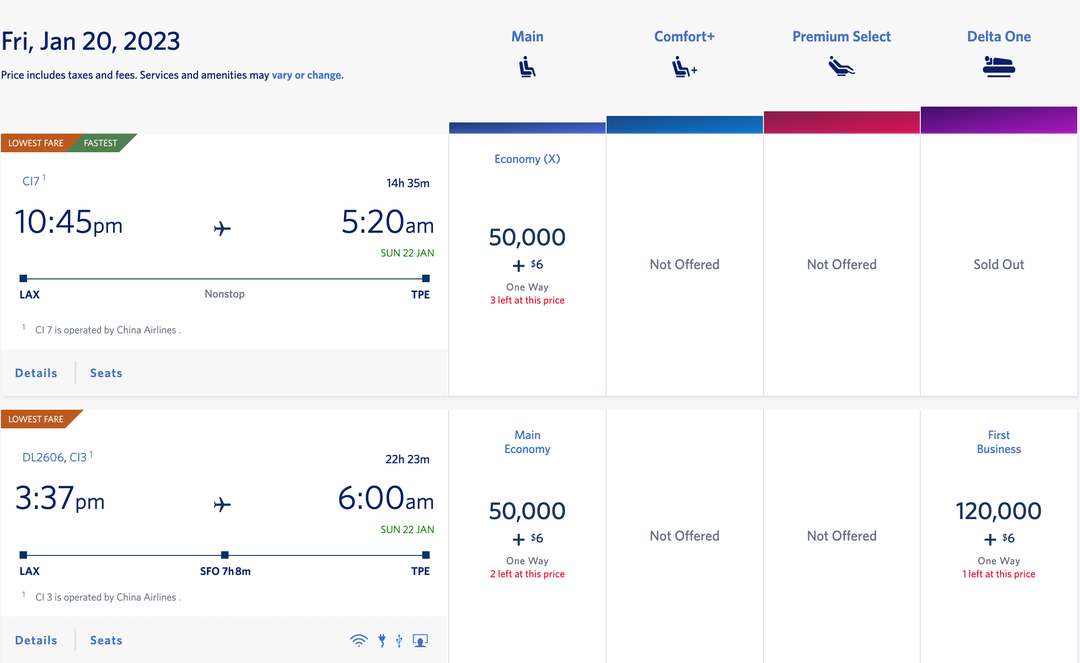 Delta SkyMiles matches SkyTeam award prices with its own flights The