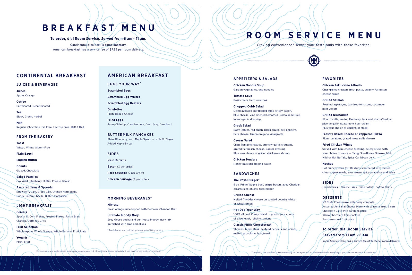 cruise room service menu