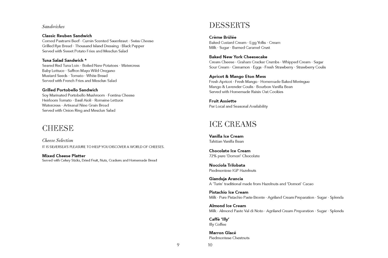 cruise ship room service menu