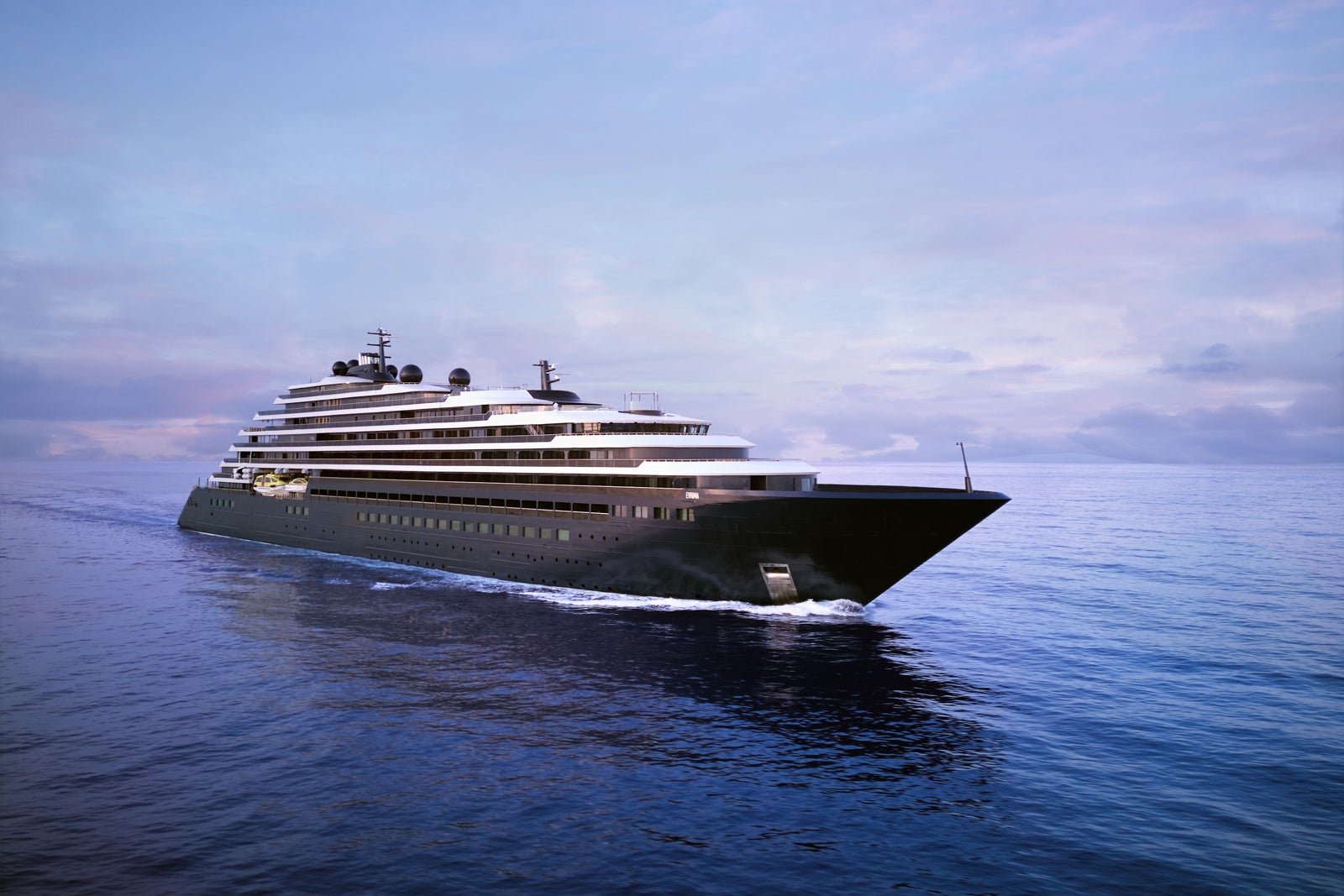 Exterior of superyacht Evrima from The Ritz-Carlton Yacht Collection