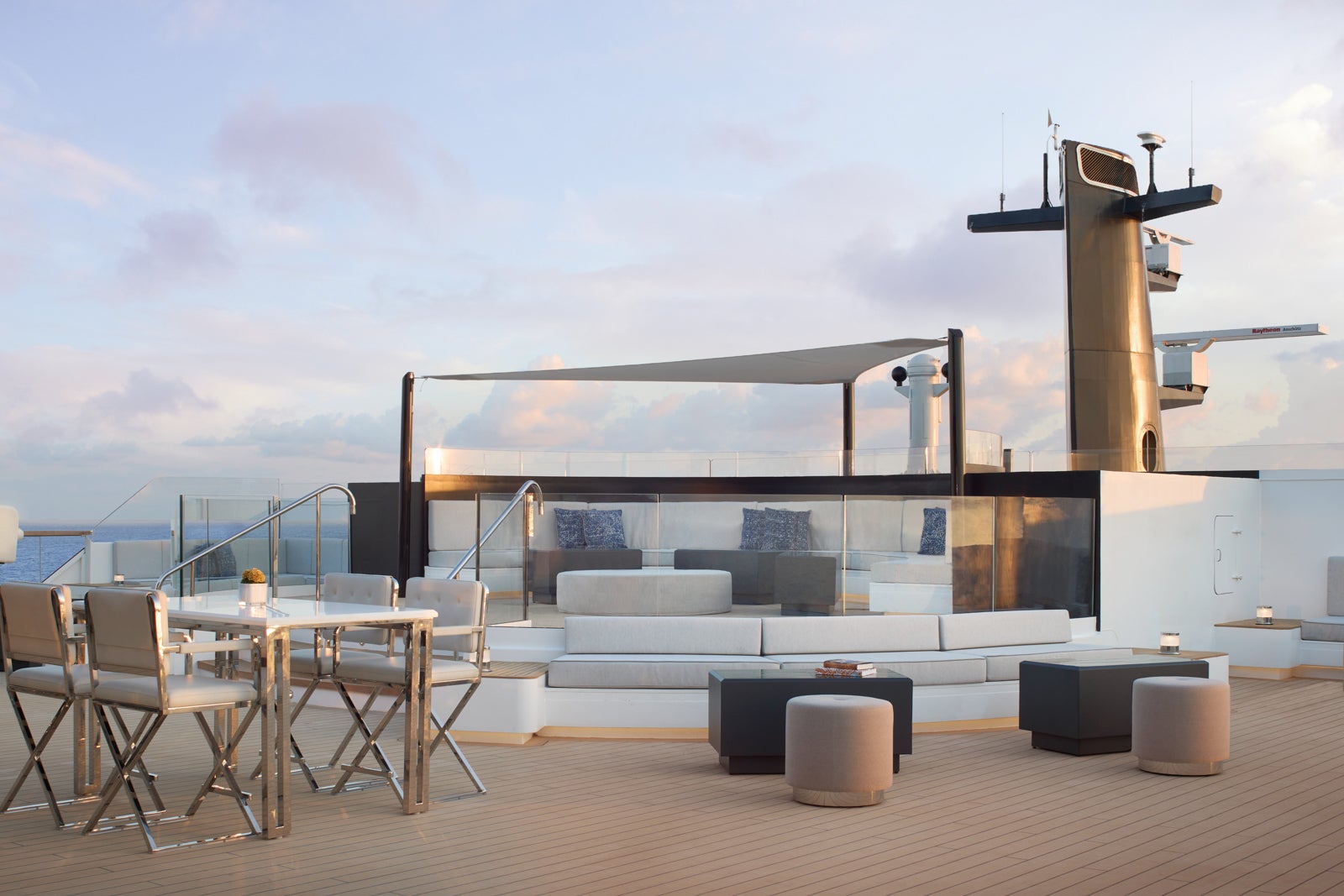 Observation Lounge outdoor terrace aboard Evrima, The Ritz-Carlton Yacht Collection