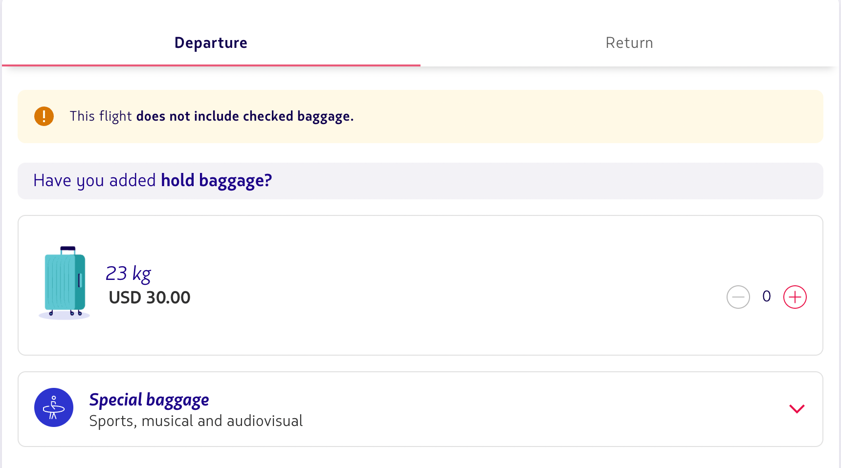 special baggage allowance info