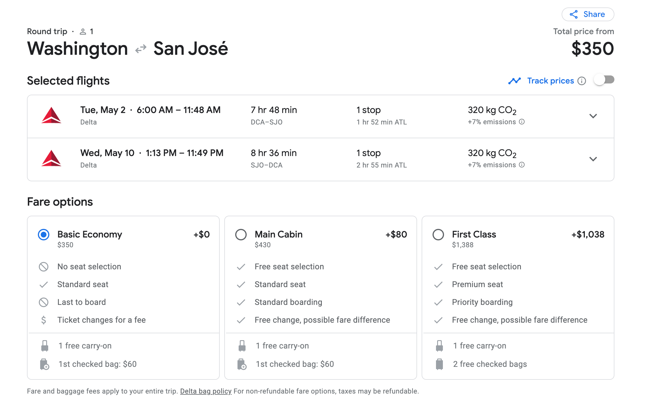 washington to san jose flight info