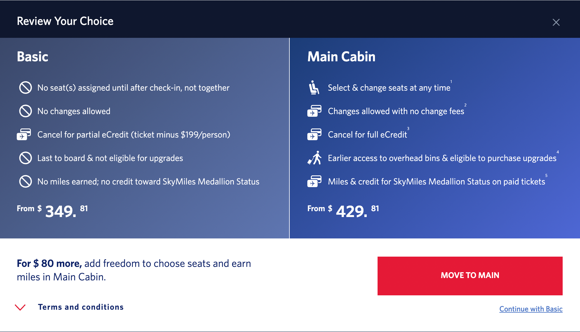 basic vs main cabin