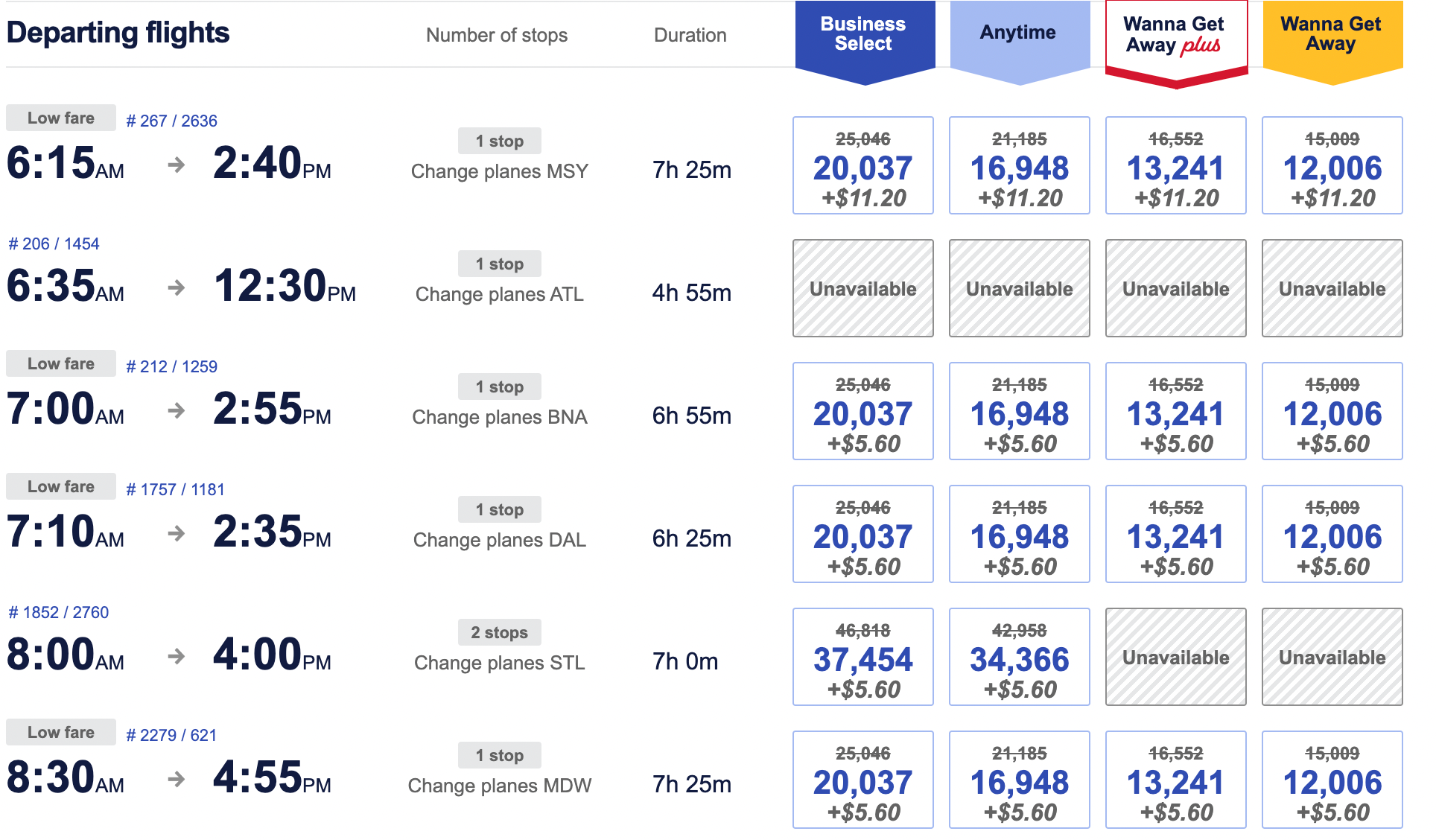 flight options with points