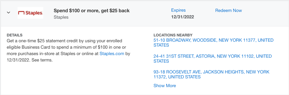Staples Amex Offer