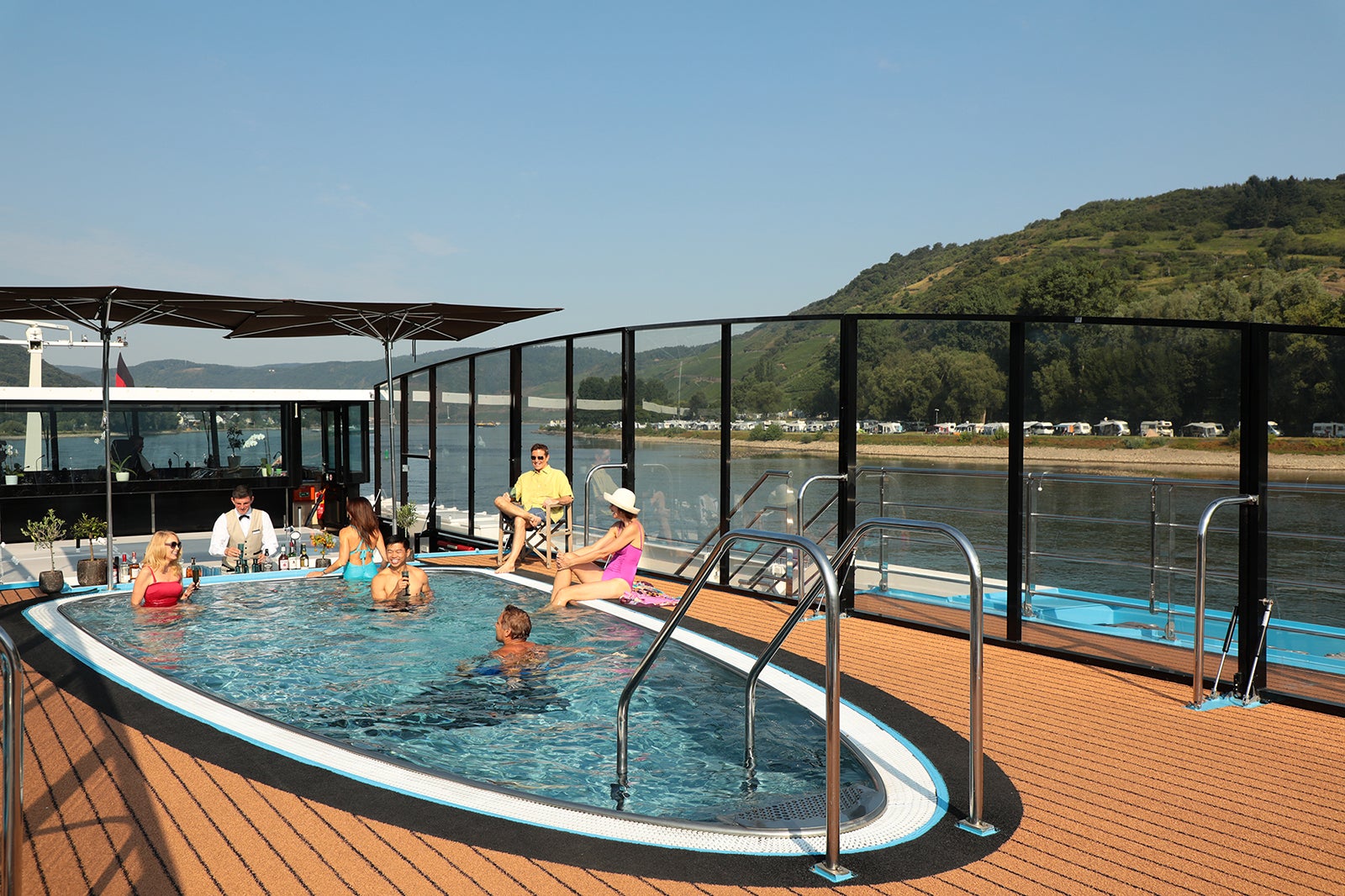 Pool with swim-up bar on AmaPrima cruise ship