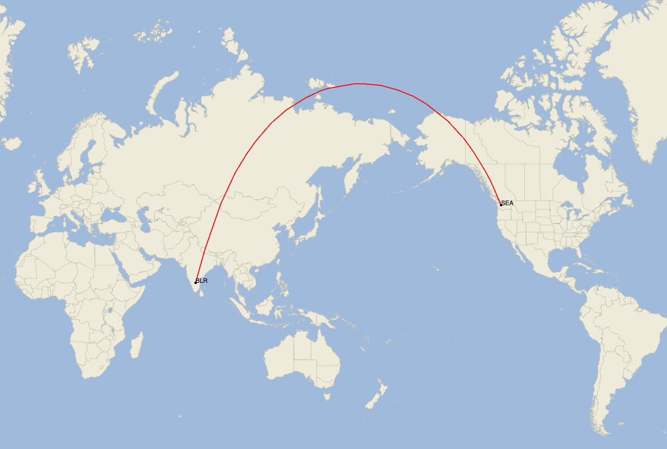 bangalore to new york flight route map