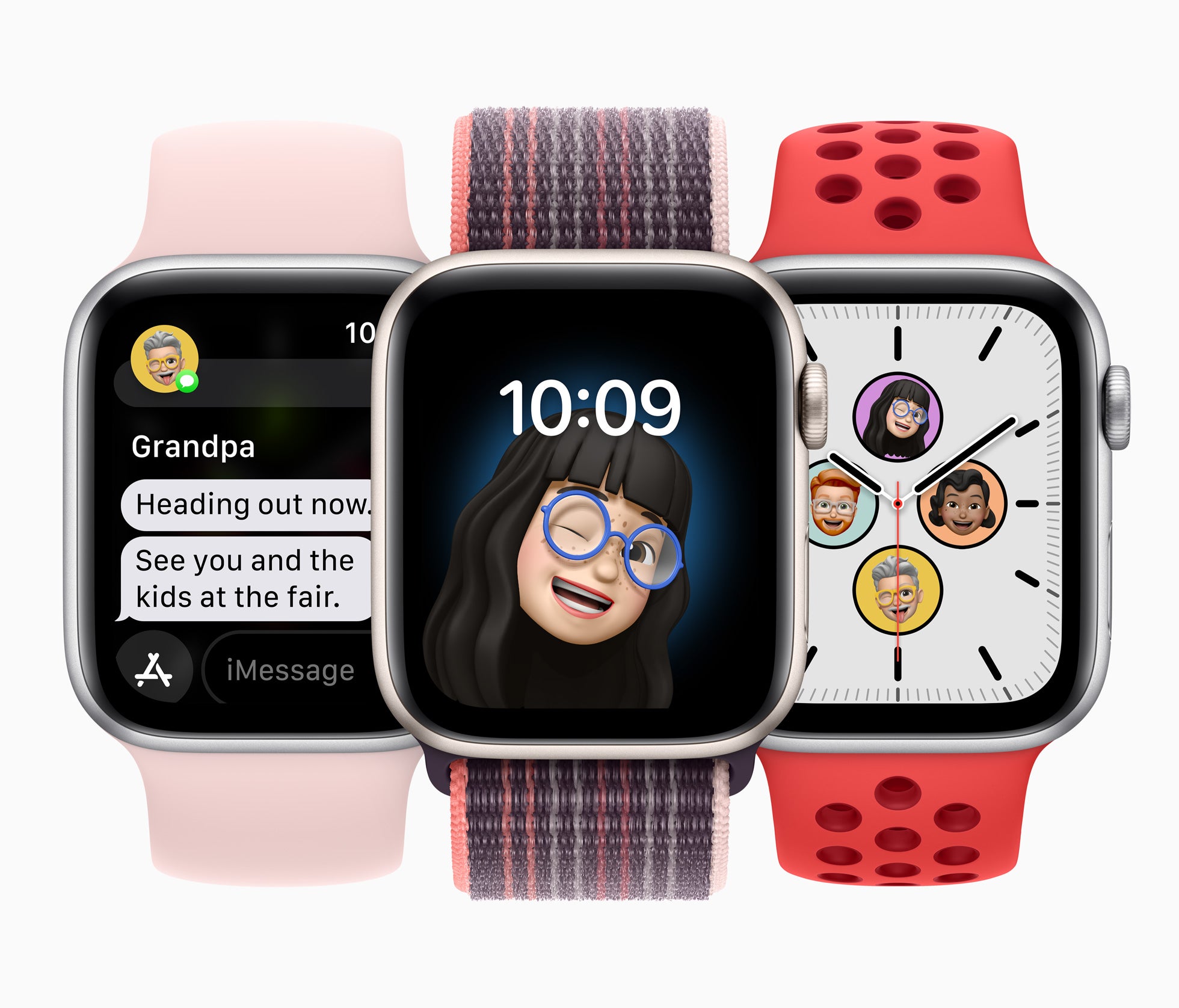 Apple watches in pink, purple and red