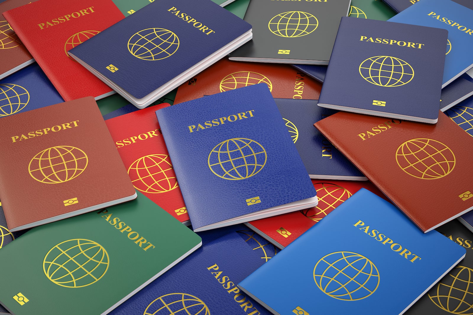 Passports, different types. Travel turism or customs concept bac