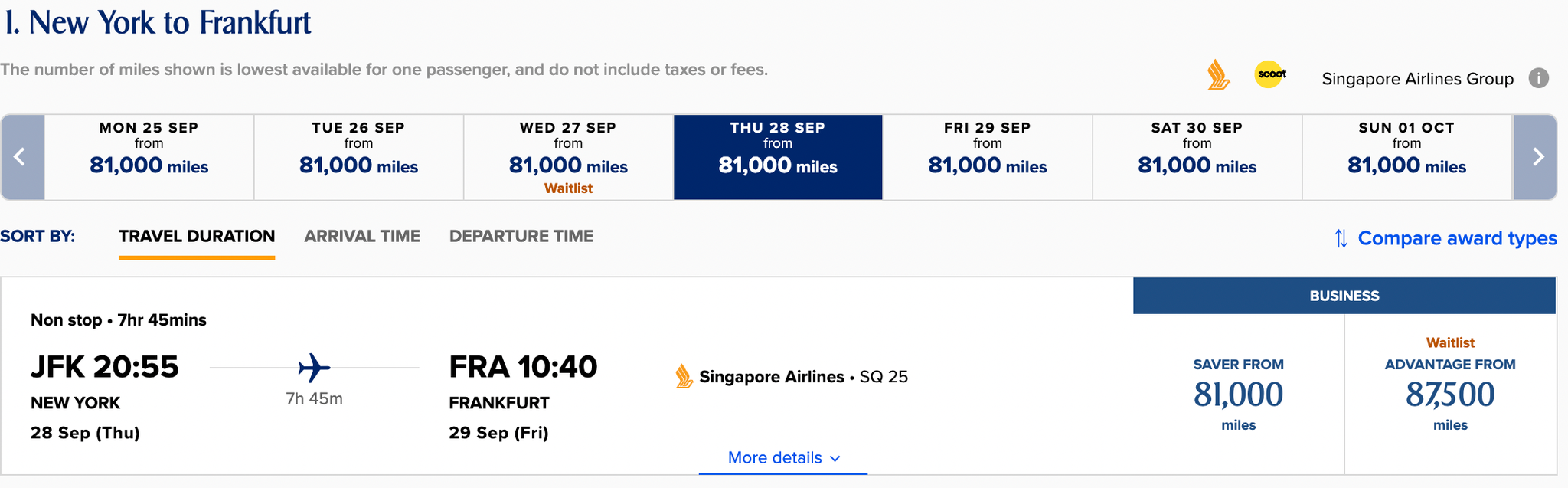 Singapore Airlines business-class award space to Frankfurt - The Points Guy