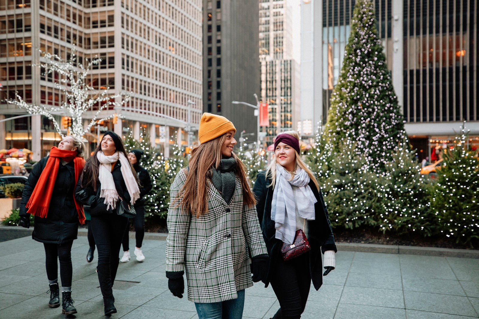 Women walking in New York City in winter