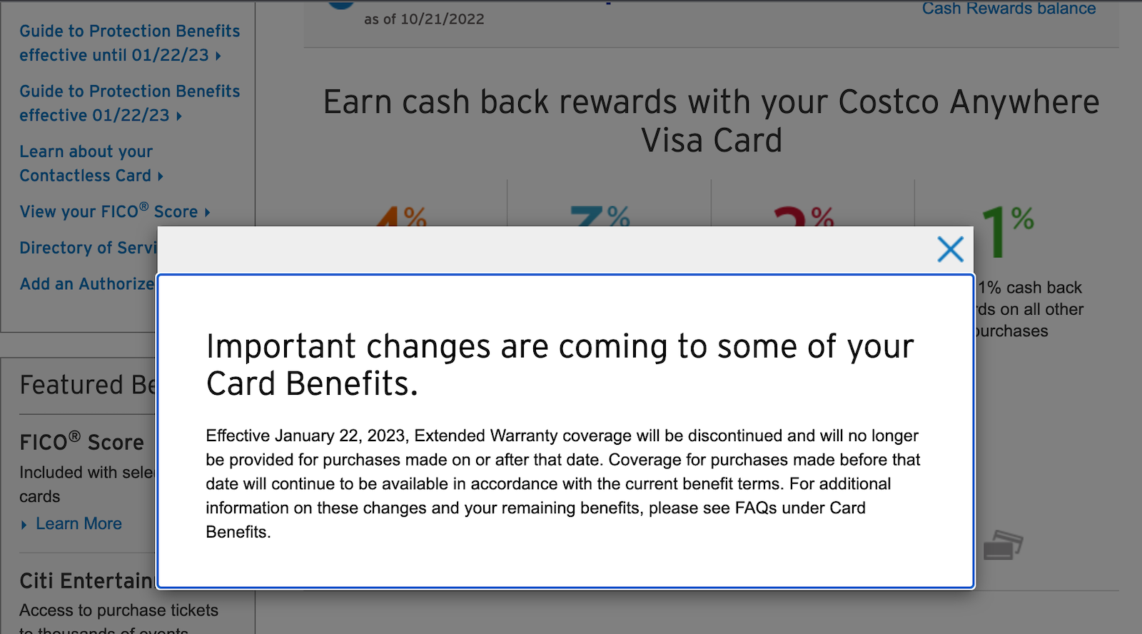 Citi Costco credit cards losing extended warranty protection The
