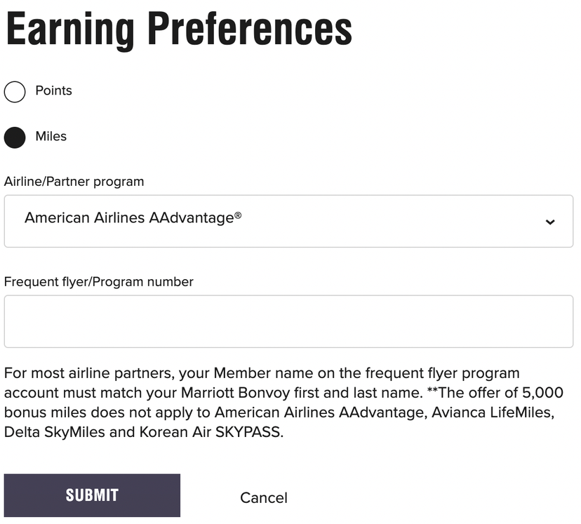Earning airline miles instead of hotel or rental car points The