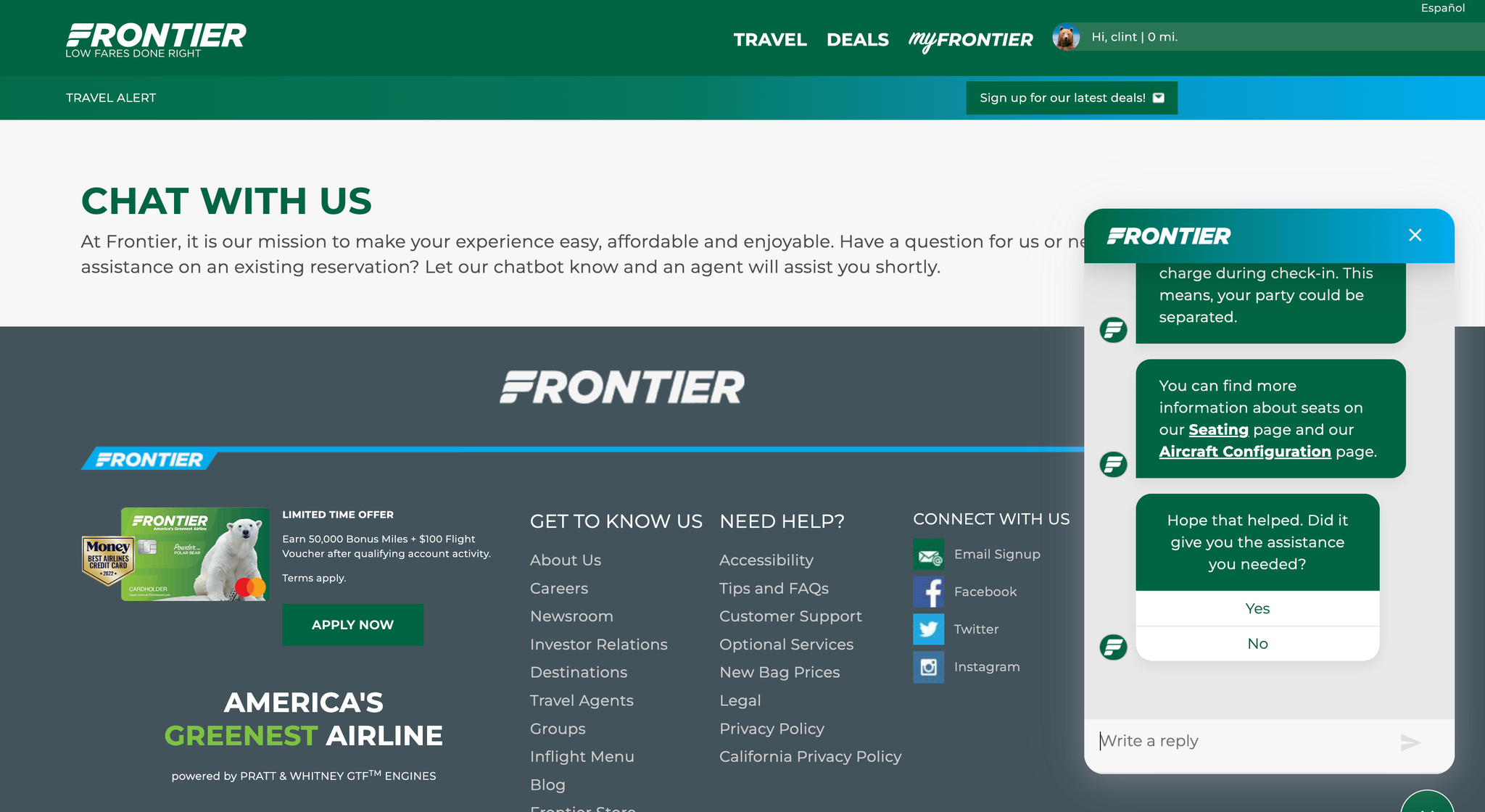 Frontier drops customer service calling, but does its online chat work